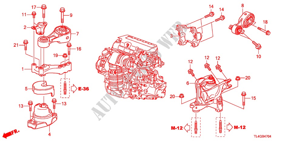 MOTORBEFESTIGUNGEN(DIESEL)(MT) für Honda ACCORD TOURER 2.2 EXECUTIVE-H 5 Türen 6 gang-Schaltgetriebe 2012
