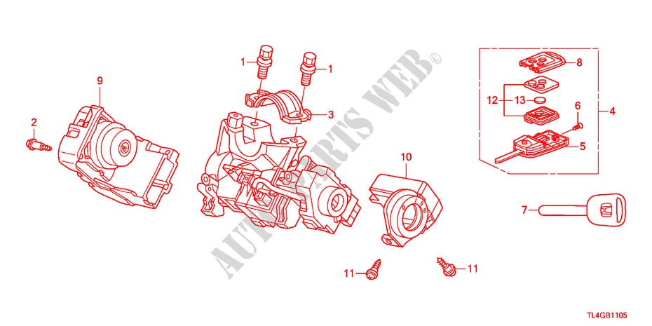 SCHLIESSZYLINDER KOMPONENTEN für Honda ACCORD TOURER 2.4 EXECUTIVE 5 Türen 5 gang automatikgetriebe 2012