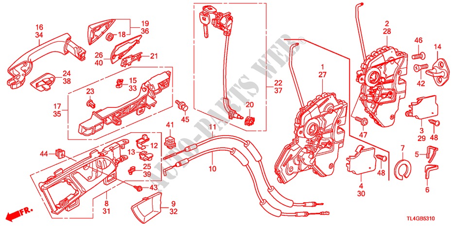 TUERSCHLOESSER, VORNE/AEUSSERER GRIFF für Honda ACCORD TOURER 2.0 COMFOT 5 Türen 6 gang-Schaltgetriebe 2012