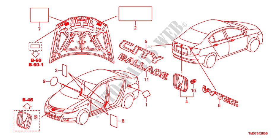EMBLEME/WARNETIKETTEN für Honda CITY 1.4ES 4 Türen 5 gang automatikgetriebe 2009