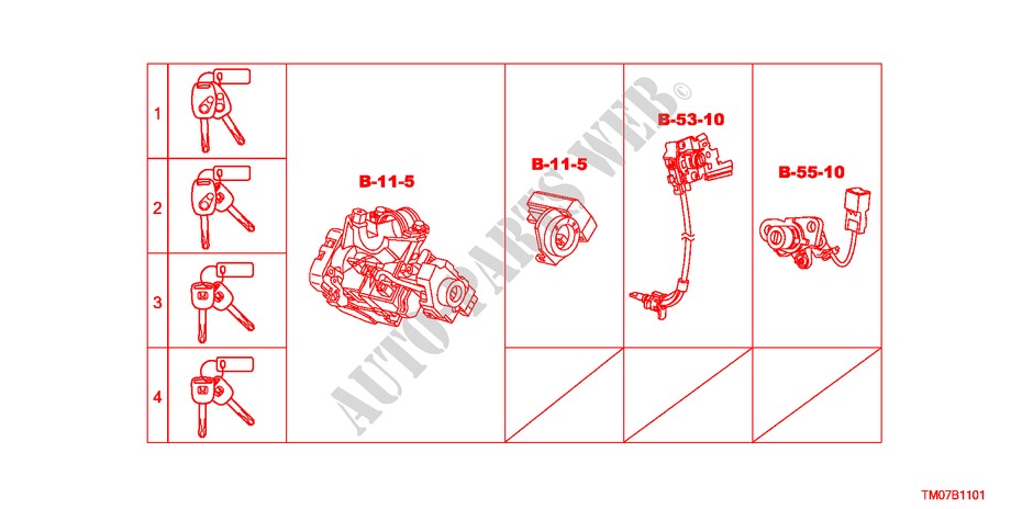 SCHLOSSZYLINDER (SATZ)(LH) für Honda CITY LX-A 4 Türen 5 gang automatikgetriebe 2011