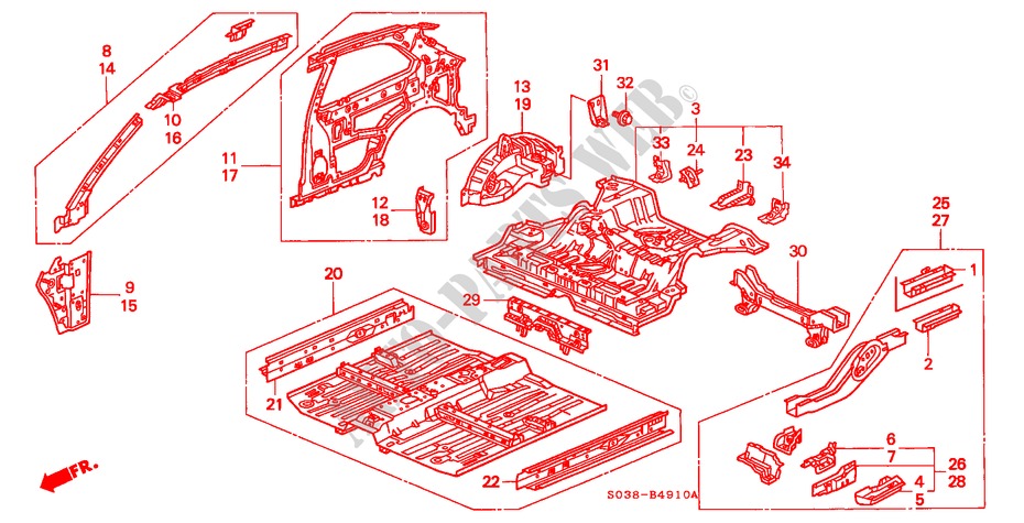 INNENBLECHE für Honda CIVIC GLI 3 Türen 5 gang-Schaltgetriebe 1997