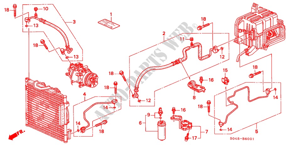 KLIMAANLAGE (SCHLAEUCHE/LEITUNGEN)(RH) für Honda CIVIC GLI 4 Türen 5 gang-Schaltgetriebe 1997