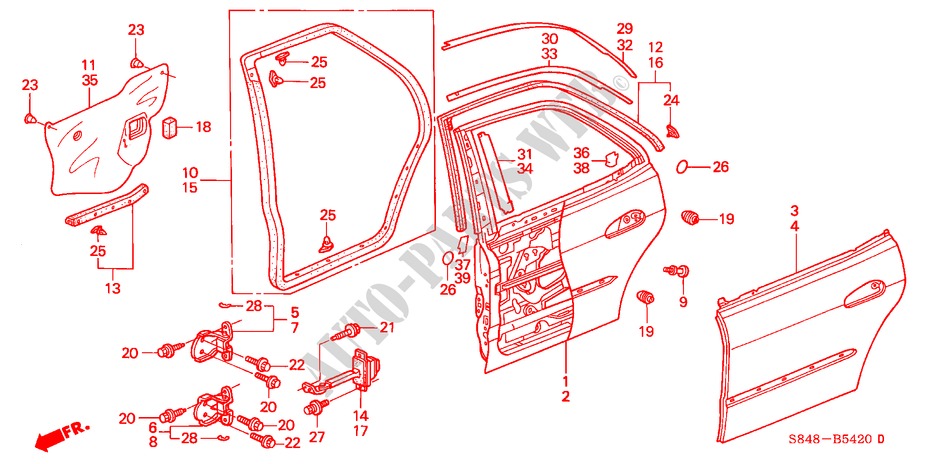 TUERBLECHE, HINTEN für Honda ACCORD V6 4 Türen 4 gang automatikgetriebe 2000