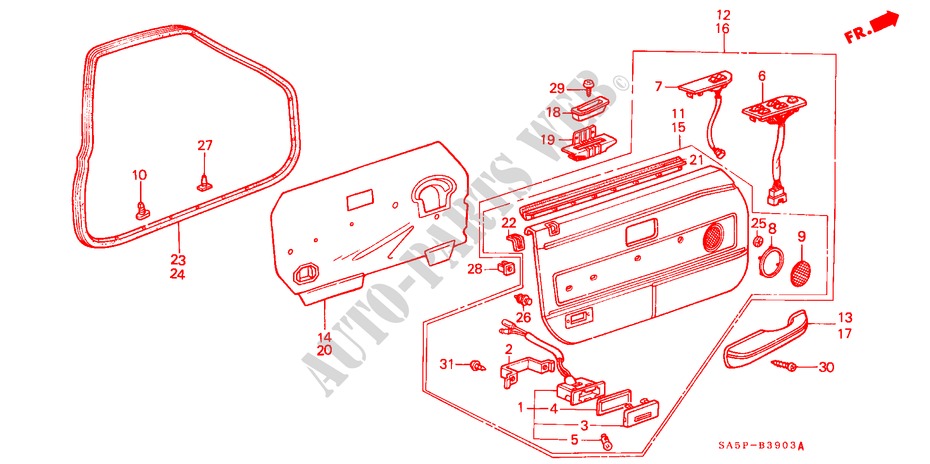 TUERVERKLEIDUNG(4D) für Honda ACCORD EX 4 Türen 5 gang-Schaltgetriebe 1982