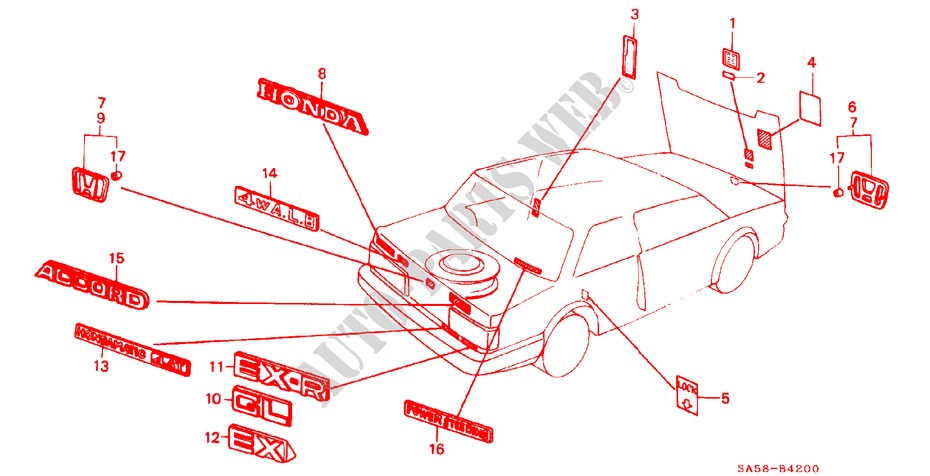 EMBLEME für Honda ACCORD EX 1600 3 Türen 5 gang-Schaltgetriebe 1985