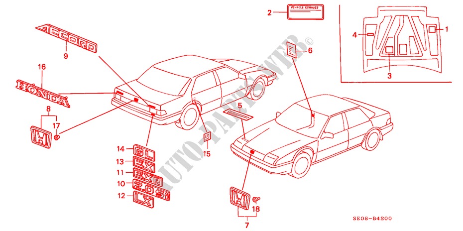 EMBLEME für Honda ACCORD EX 4 Türen 4 gang automatikgetriebe 1986
