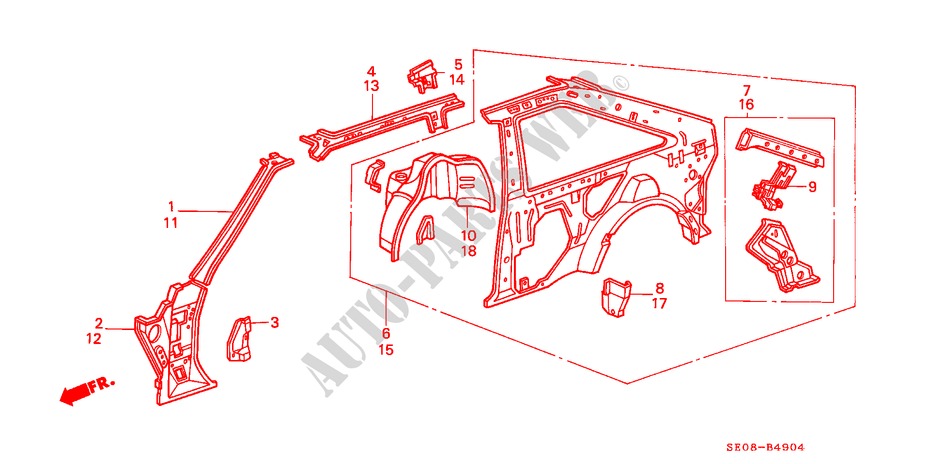 GEHAEUSESTRUKTUR(5) (3D) für Honda ACCORD EX 3 Türen 4 gang automatikgetriebe 1986