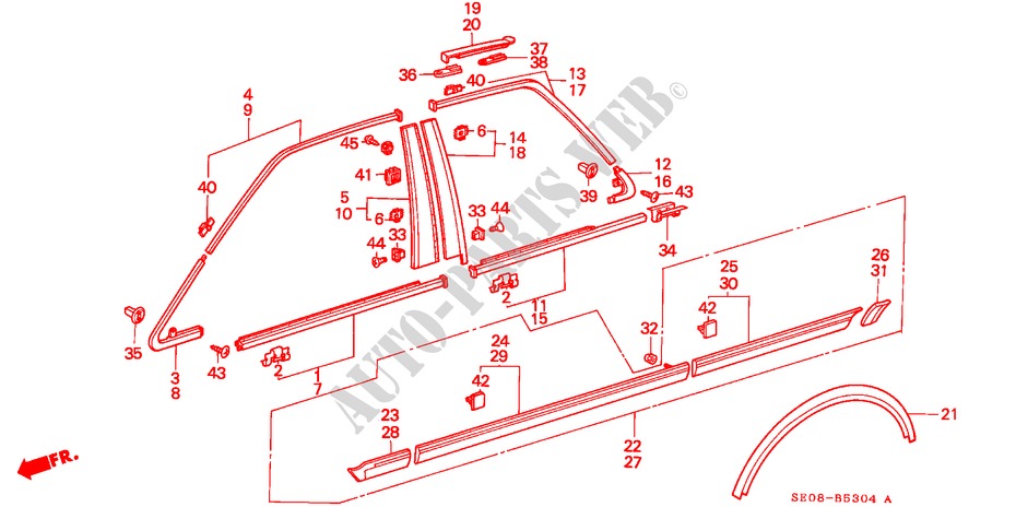 SEITENSCHUTZVORRICHTUNGEN(4D) für Honda ACCORD STD 4 Türen 5 gang-Schaltgetriebe 1986