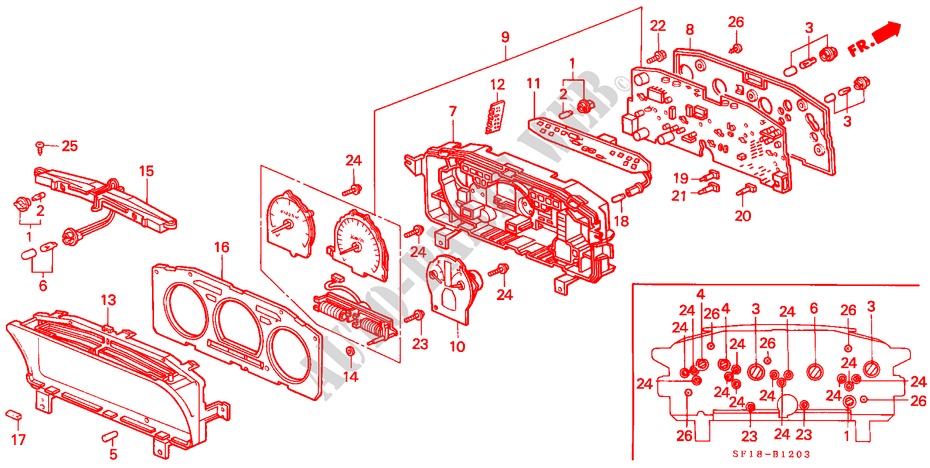 KOMBIINSTRUMENT BAUTEILE(2) für Honda PRELUDE 4WS SI 2 Türen 4 gang automatikgetriebe 1990