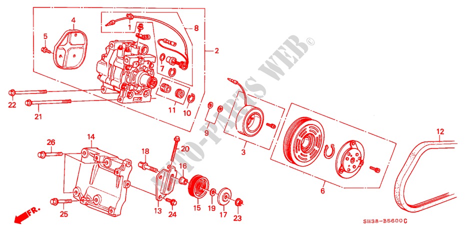 KLIMAANLAGE (KOMPRESSOR) für Honda CIVIC DX 1300 3 Türen 5 gang-Schaltgetriebe 1990