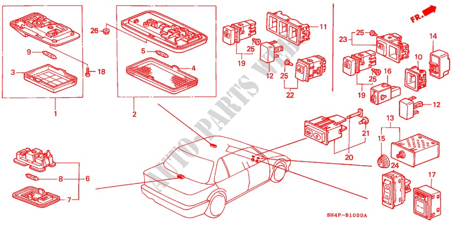 INNENLEUCHTE/SCHALTER für Honda CIVIC DX 1300 4 Türen 4 gang automatikgetriebe 1991