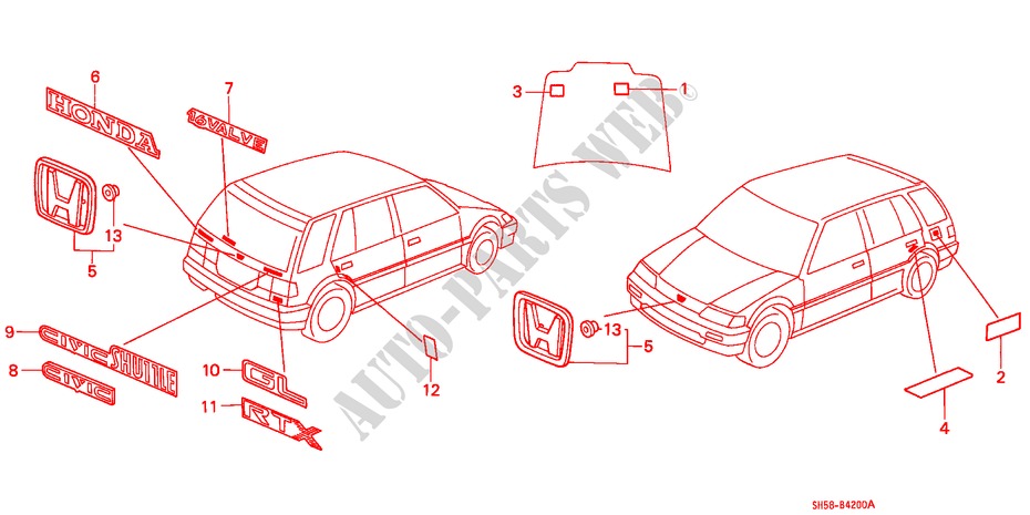 EMBLEME für Honda CIVIC SHUTTLE GL 5 Türen 5 gang-Schaltgetriebe 1990