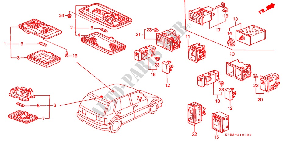 INNENLEUCHTE/SCHALTER für Honda CIVIC WAGON RTX 5 Türen 5 gang-Schaltgetriebe 1989