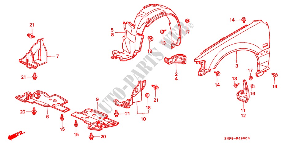 KOTFLUEGEL, VORNE für Honda CIVIC SHUTTLE GL 5 Türen 5 gang-Schaltgetriebe 1990
