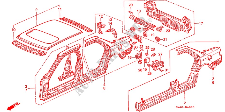GEHAEUSESTRUKTUR(3) für Honda ACCORD EX 4 Türen 5 gang-Schaltgetriebe 1992