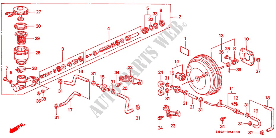 HAUPTBREMSZYLINDER/ MASTER POWER(1) für Honda ACCORD EX 4 Türen 4 gang automatikgetriebe 1991