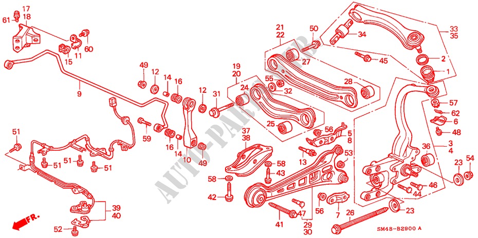 HINTEN STABILISATOR/ UNTERER ARM, HINTEN(1) für Honda ACCORD EX 4 Türen 5 gang-Schaltgetriebe 1992