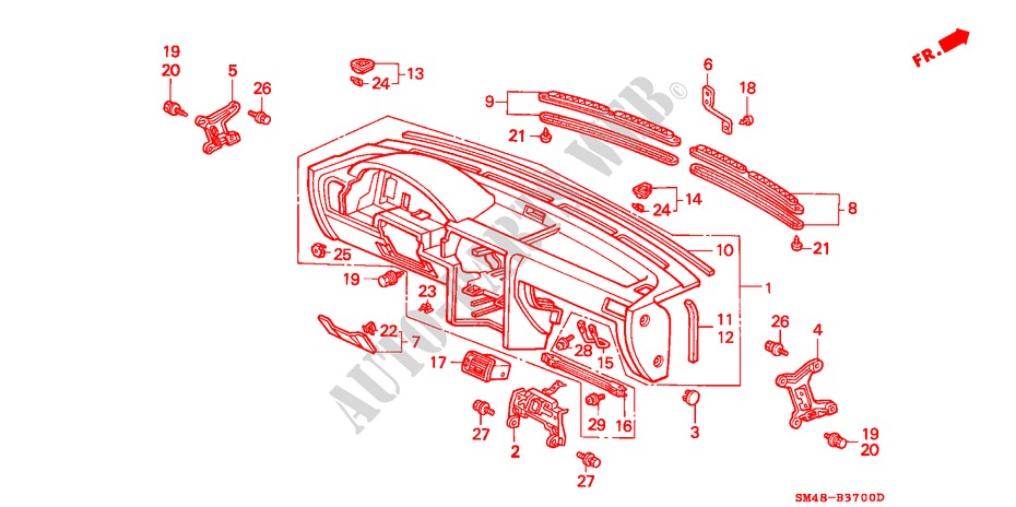 INSTRUMENTENBRETT(1) für Honda ACCORD EX 4 Türen 4 gang automatikgetriebe 1991