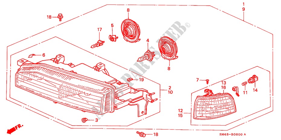 SCHEINWERFER(1) für Honda ACCORD EXI 4 Türen 4 gang automatikgetriebe 1991