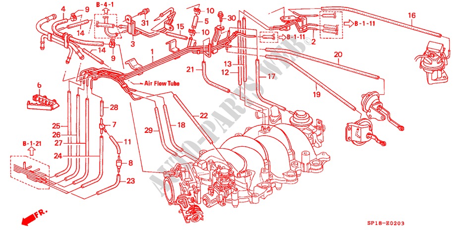 EINBAULEITUNG/ROHRE(4) für Honda LEGEND COUPE LEGEND 2 Türen 4 gang automatikgetriebe 1992