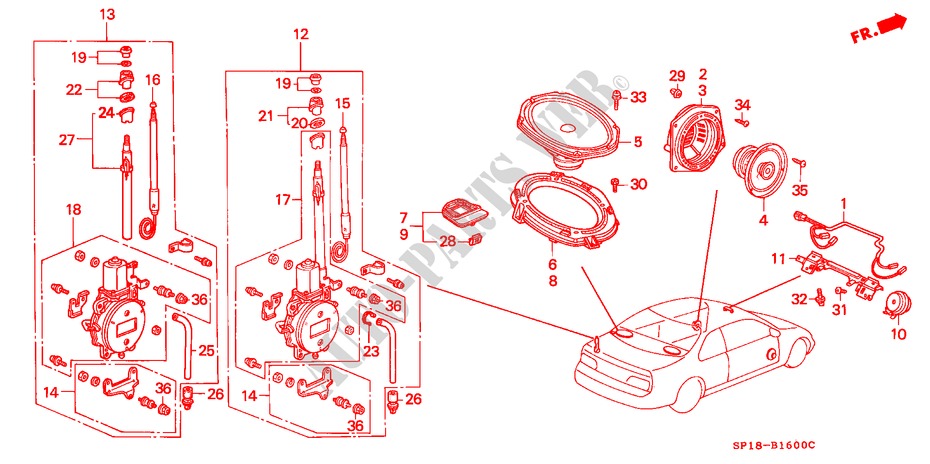RADIOANTENNE/LAUTSPRECHER für Honda LEGEND COUPE LEGEND 2 Türen 4 gang automatikgetriebe 1992