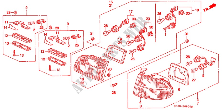HECKLEUCHTE für Honda CIVIC SI 3 Türen 4 gang automatikgetriebe 1992