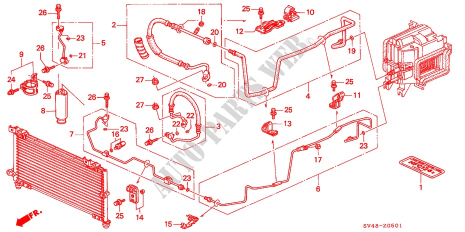 KLIMAANLAGE (SCHLAEUCHE/LEITUNGEN) (RH) für Honda ACCORD VTI 4 Türen 4 gang automatikgetriebe 1994