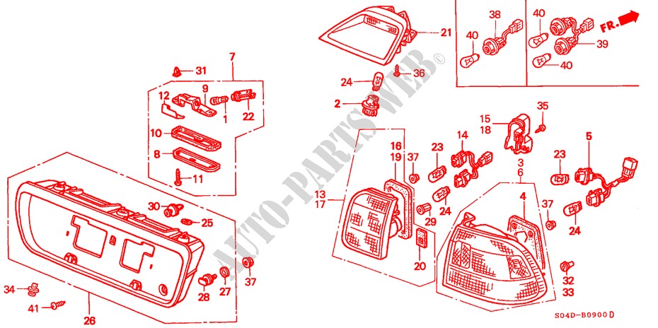 HECKLEUCHTE(1) für Honda BALLADE 160I VTEC 4 Türen 5 gang-Schaltgetriebe 1998