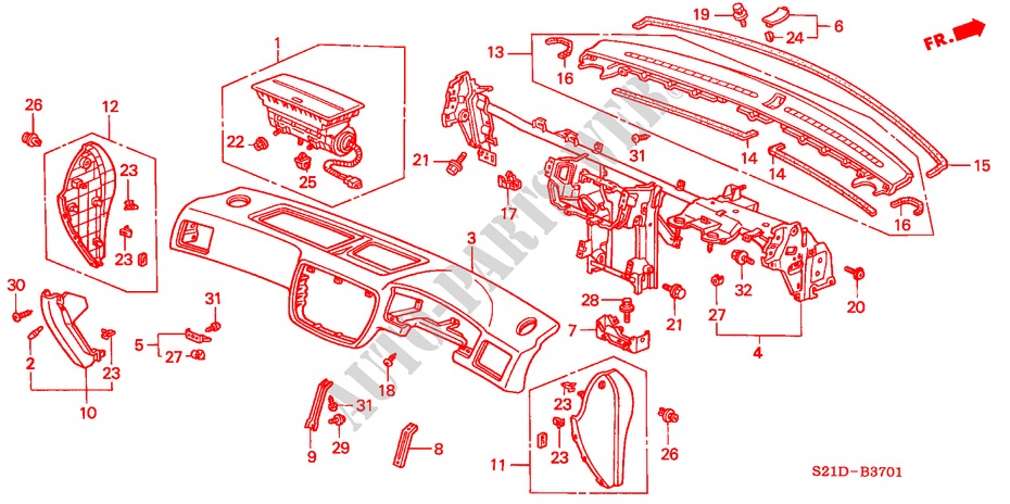 INSTRUMENTENBRETT(RH) für Honda CIVIC EXI-S 4 Türen 5 gang-Schaltgetriebe 2000