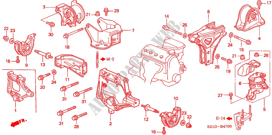 MOTORBEFESTIGUNGEN(MT) (1) für Honda BALLADE 150I 4 Türen 5 gang-Schaltgetriebe 2000