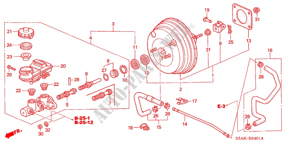 HAUPTBREMSZYLINDER/ MASTER POWER(RH) (1) für Honda CIVIC EXI 4 Türen 5 gang-Schaltgetriebe 2002