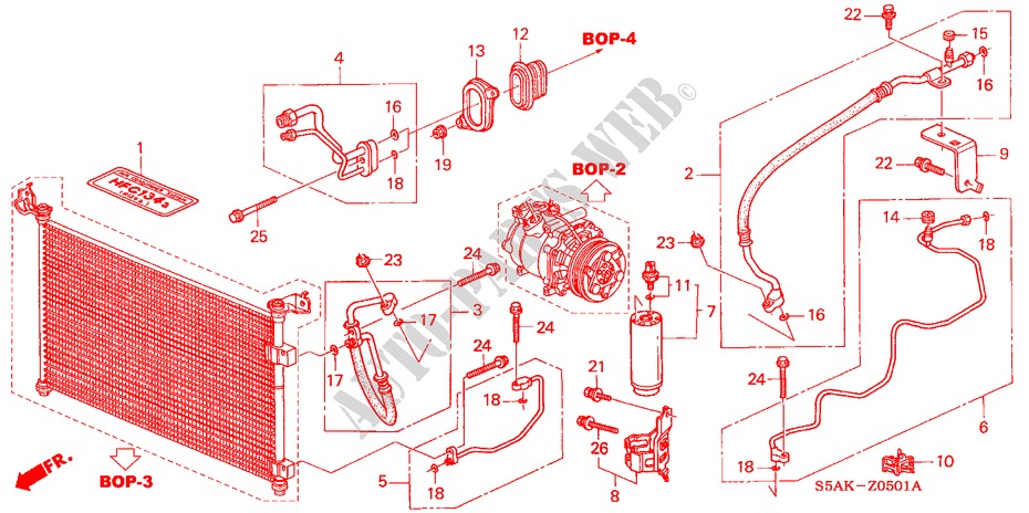 KLIMAANLAGE (SCHLAEUCHE/LEITUNGEN) (RH) für Honda CIVIC GLI 4 Türen 5 gang-Schaltgetriebe 2003