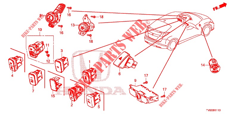 SCHALTER (LH) für Honda CIVIC DIESEL 1.6 EXECUTIVE EURO 6 5 Türen 6 gang-Schaltgetriebe 2015