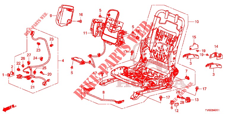 VORNE SITZKOMPONENTEN (G.) (HAUTEUR MANUELLE) für Honda CIVIC DIESEL 1.6 EXECUTIVE EURO 6 5 Türen 6 gang-Schaltgetriebe 2015