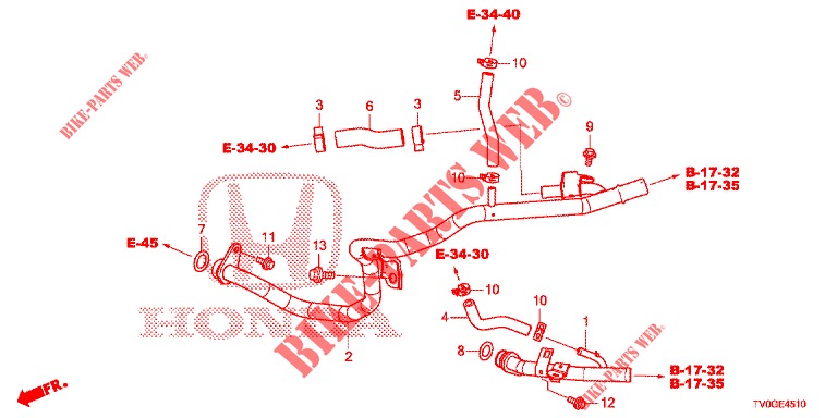 WASSERSCHLAUCH/HEIZUNGSSCHACHT (DIESEL) für Honda CIVIC DIESEL 1.6 EXECUTIVE EURO 6 5 Türen 6 gang-Schaltgetriebe 2015
