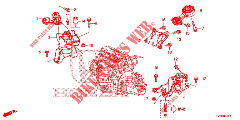 MOTORBEFESTIGUNGEN (1.8L) (MT) für Honda CIVIC 1.8 EXECUTIVE 5 Türen 6 gang-Schaltgetriebe 2015
