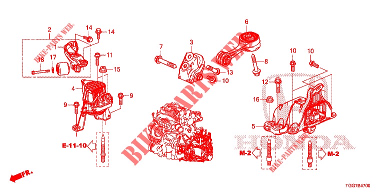 MOTORBEFESTIGUNGEN (1,0 L) (MT) für Honda CIVIC 1.0 EXECUTIVE NAVI 5 Türen 6 gang-Schaltgetriebe 2017