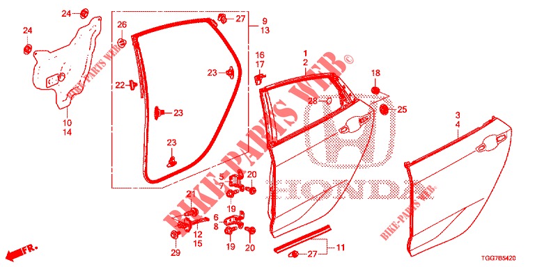 TUERBLECHE, HINTEN(4D)  für Honda CIVIC 1.0 EXECUTIVE NAVI 5 Türen 6 gang-Schaltgetriebe 2017