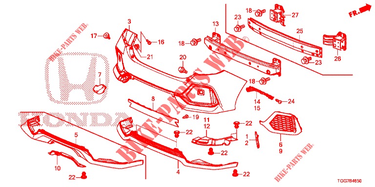 HINTERER STOSSFAENGER  für Honda CIVIC 1.0 EXCLUSIVE NAVI 5 Türen 6 gang-Schaltgetriebe 2017