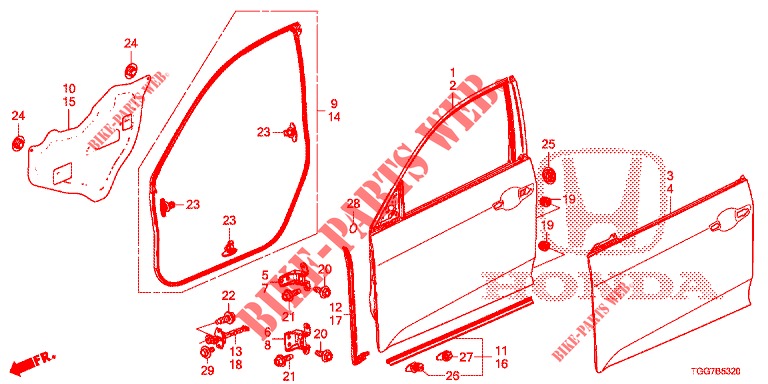 TUERTAFELN, VORNE(2D)  für Honda CIVIC 1.0 EXCLUSIVE NAVI 5 Türen 6 gang-Schaltgetriebe 2017