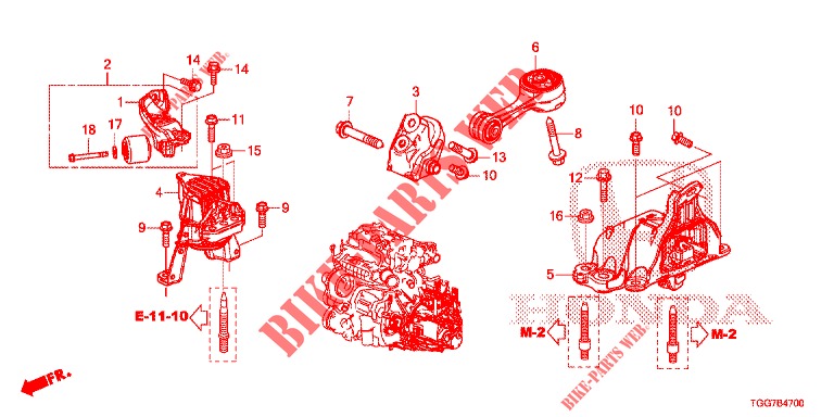 MOTORBEFESTIGUNGEN (1,0 L) (MT) für Honda CIVIC  1.0 ENTRY 5 Türen 6 gang-Schaltgetriebe 2018