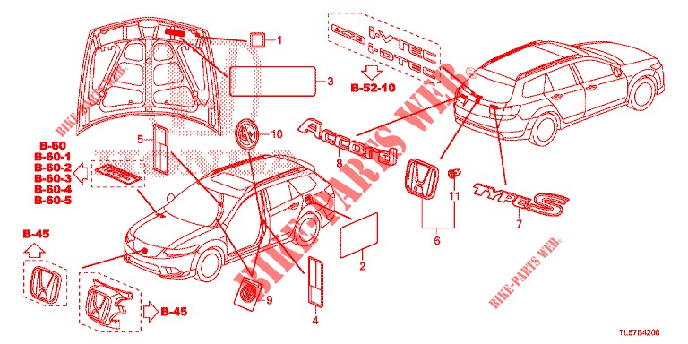 EMBLEME/WARNETIKETTEN  für Honda ACCORD TOURER 2.0 S 5 Türen 6 gang-Schaltgetriebe 2015