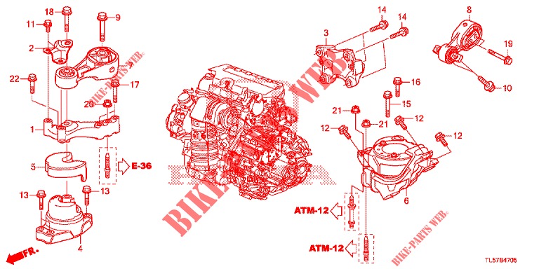 MOTORBEFESTIGUNGEN (DIESEL) (AT) für Honda ACCORD TOURER 2.0 S 5 Türen 6 gang-Schaltgetriebe 2015