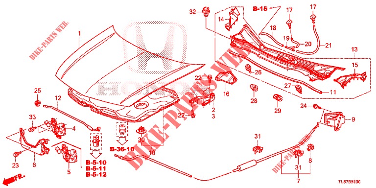 MOTORHAUBE (LH) für Honda ACCORD TOURER 2.0 S 5 Türen 6 gang-Schaltgetriebe 2015