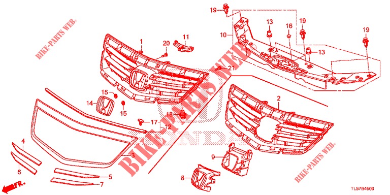 GRILL, VORNE/ZIERLEISTE  für Honda ACCORD TOURER 2.0 ELEGANCE PACK 5 Türen 5 gang automatikgetriebe 2014