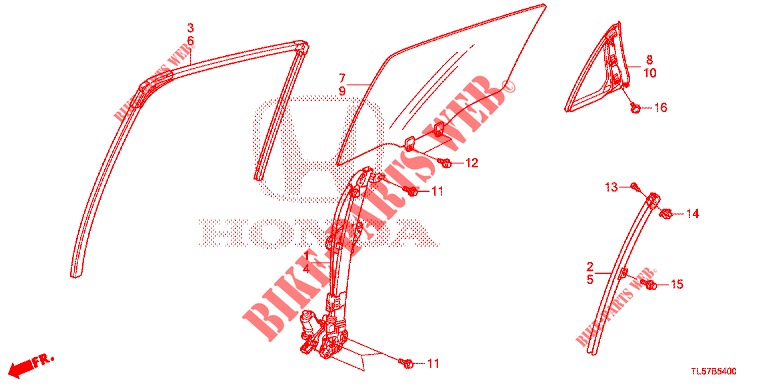HINTERE TUERFENSTERSCHEIBE/TUERREGLER  für Honda ACCORD TOURER 2.0 ELEGANCE PACK 5 Türen 5 gang automatikgetriebe 2014