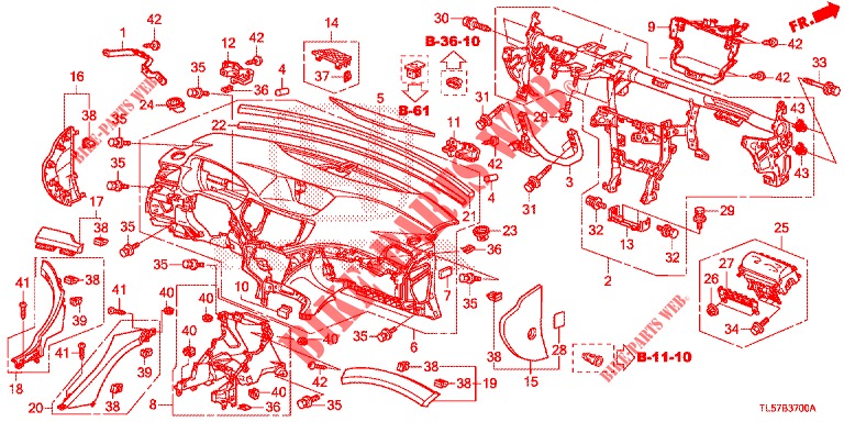 INSTRUMENTENBRETT, OBEN (LH) für Honda ACCORD TOURER 2.0 ELEGANCE PACK 5 Türen 5 gang automatikgetriebe 2014