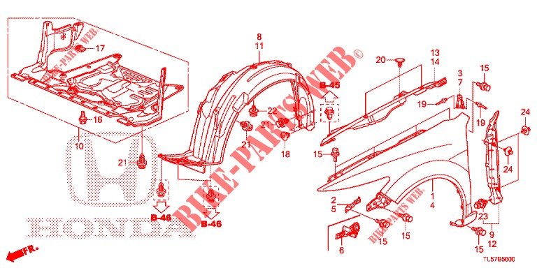 KOTFLUEGEL, VORNE  für Honda ACCORD TOURER 2.0 ELEGANCE PACK 5 Türen 5 gang automatikgetriebe 2014