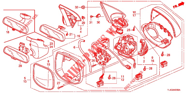 SPIEGEL/SCHIEBEDACH  für Honda ACCORD TOURER 2.0 ELEGANCE PACK 5 Türen 6 gang-Schaltgetriebe 2013